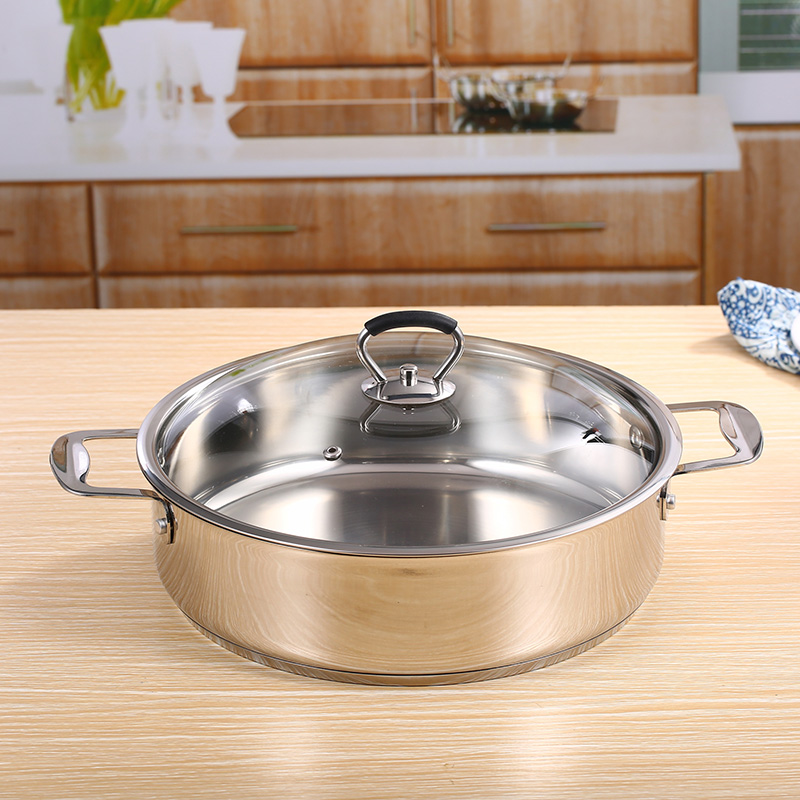 不锈钢浅底焖锅汤锅平底火锅海鲜锅三汁焖K锅锅无水焖锅专用锅家