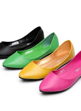 2022b春季新品尖头糖果色绿色平底鞋 办公女逛街浅口软底平跟女鞋