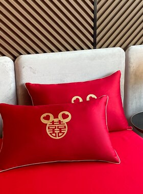 红色结婚陪嫁枕芯一对酒店婚庆全棉刺绣婚礼送礼家用床Z上单人枕