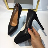 工作鞋 女黑色职业气质久站上班软皮防水台高跟模特走秀礼仪小码