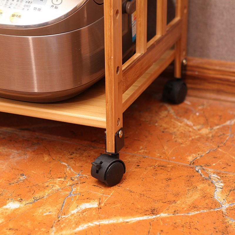 厨房置物架烤箱微波炉架蔬菜落地多E层三层可移动带轮实木收纳架