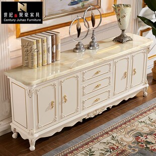 欧式餐边柜大理石面长碗柜实木雕B花玄关柜沙发隔断柜客餐厅储藏