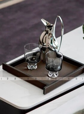 空合方款皮革托盘电镀陶瓷花器玻璃酒杯样板间售楼部客厅茶几摆件