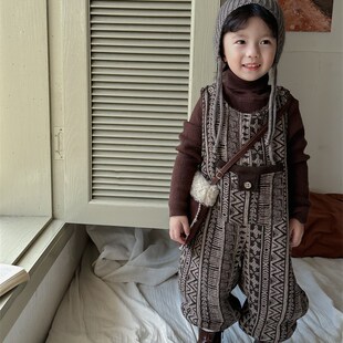 阔腿裤 暮晨家新款 中小童森系加厚休闲裤 23男童加绒宽松背带裤 冬装