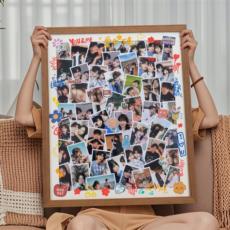 洗照片做成相框摆台定制手工diy拼图情侣相片装裱画框挂墙高级感