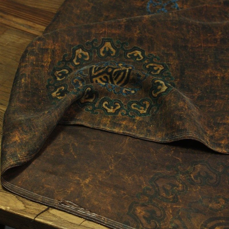 瓦娜家新款铜氨丝印花复大圈圈图布料双面印效果衬衫裙袍服装面料