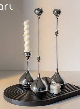 法式银色水滴烛台摆件家用氛围感桌面样板间客厅卧室软装轻奢装饰