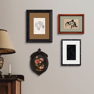 中古风装饰画客厅沙发背景墙实木挂画组合套装高级感小众艺术壁画