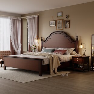 美式实木床双人床现代简约高箱储z物法式复古轻奢2米x2米2大床主