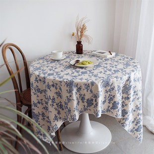 ins复古蓝色玫瑰桌布布料 烂漫拍照背景布8205 野餐布法式