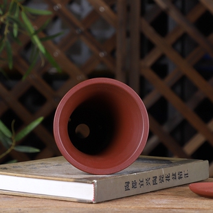 自在屋精选紫砂花盆瓢口收腰小号兰花盆大红袍手工精品泥绘送底盘