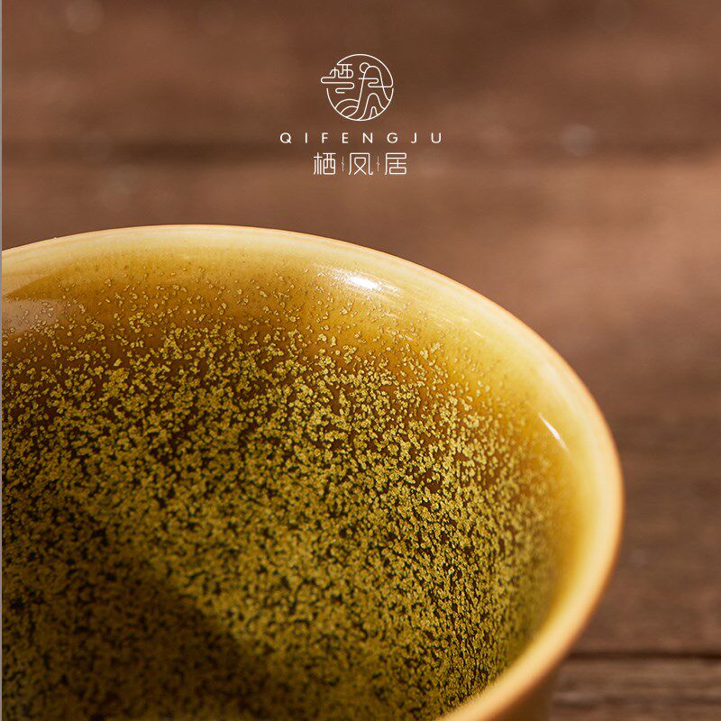 栖凤居景德镇茶末釉高脚杯茶杯主人杯个人专用品茗杯高端泡茶杯子
