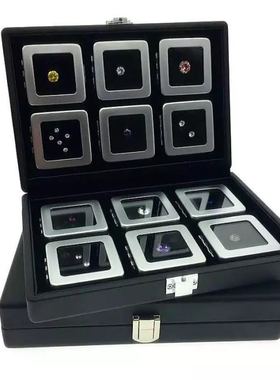 抢购滑扣港式小号裸钻宝石盒高档哑银黑色12金属彩宝戒面盒带托盘