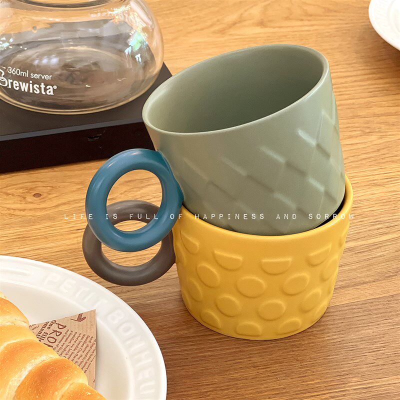 Endless stars仪式感杯子ins风陶瓷杯马克杯撞色复古咖啡杯圆把手
