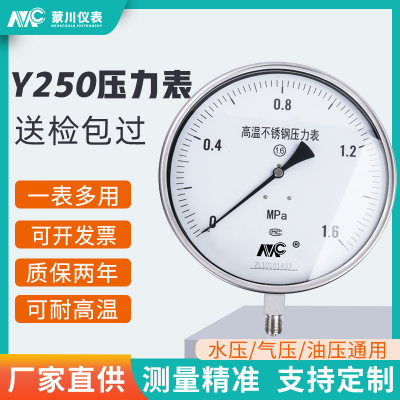 Y250BF不锈钢压力表0-1.6MPa水压油压液压气压表负压表锅炉压力表