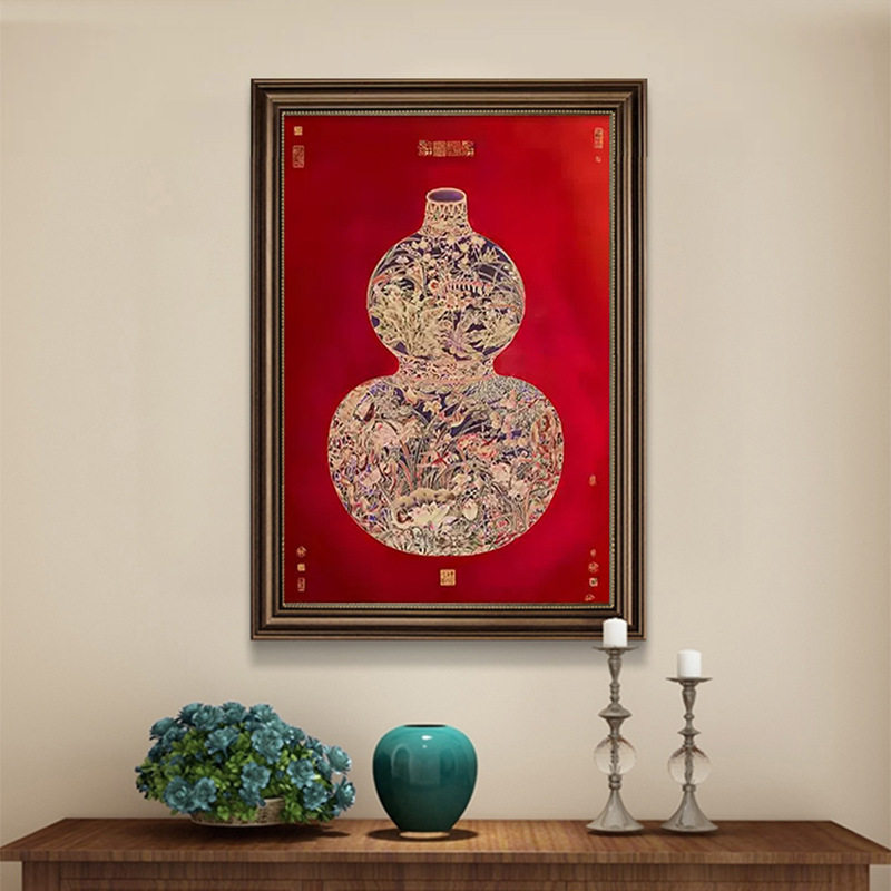 葫芦挂画中古风入户玄关装饰画新中式复古福禄吉祥图美式餐厅福字