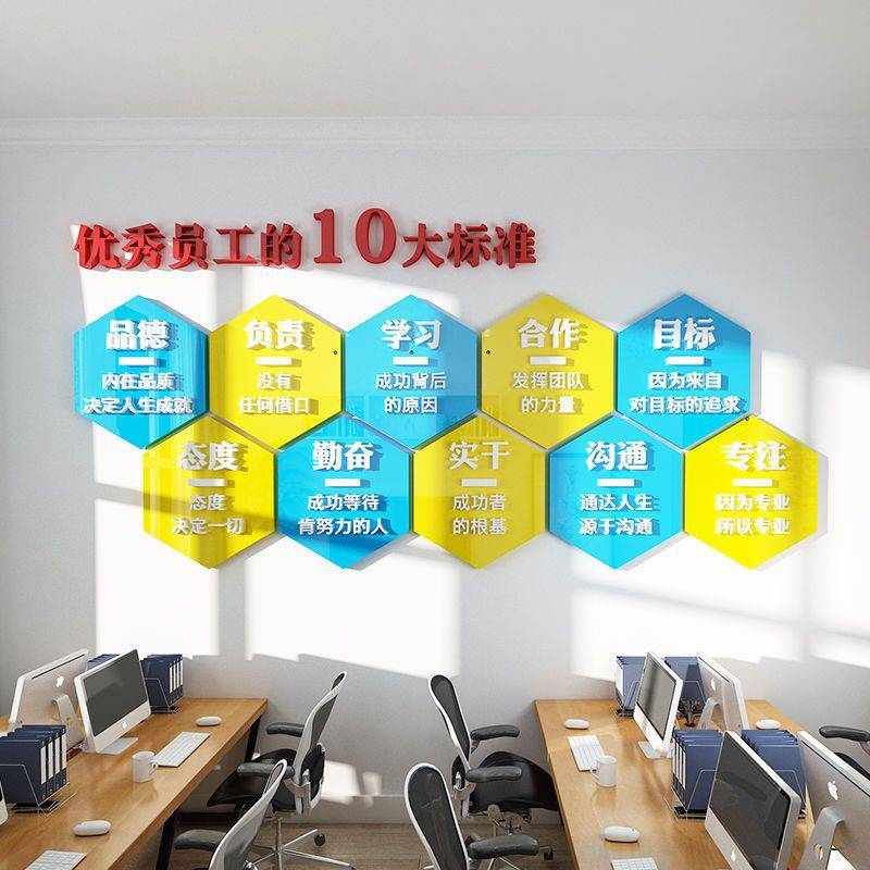 优秀员工风采公司办公室文化墙面装饰壁贴纸激励志企业标语3d立体