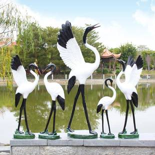 户摆仿真外仙鹤件丹顶鹤模型池布置造景玻璃钢雕JH-0115 塑水园林