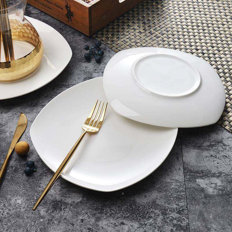 纯1盘子0只骨瓷盘家用菜盘陶瓷碟子早ZGW白餐盘四方形装牛排盘子