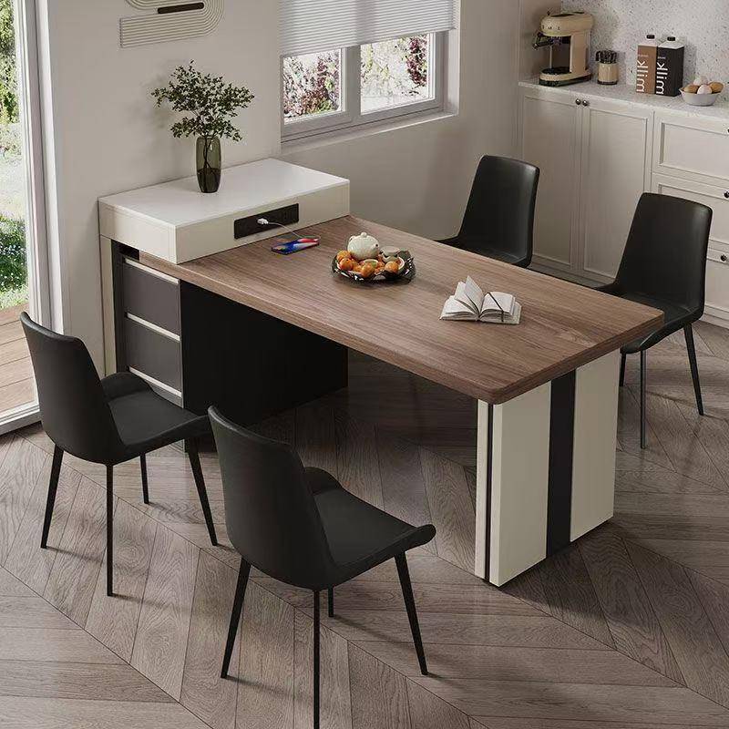 家实木体伸缩岛台岩板茶桌餐桌一餐桌约椅轻奢组合简用现160X80X7