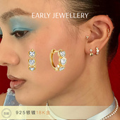 爱心耳圈锆石耳环｜三心连珠｜925银镀18K金 铂金｜9mm