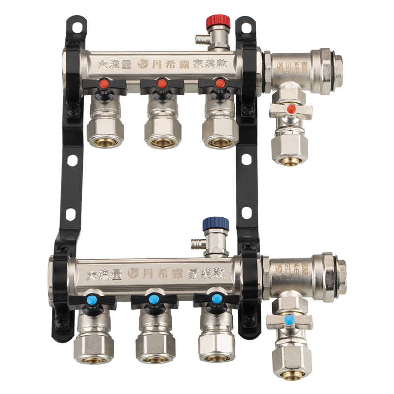 全铜加厚地暖分水器加一路单路分地热集水器暖气片1寸1.2寸小背篓