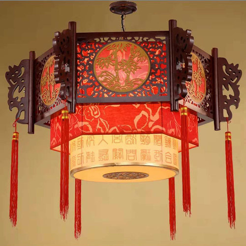 中式仿古吊灯火锅店饭店餐厅阳台酒店客厅会所包厢U羊皮实木装饰