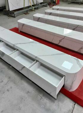 定制海棠角岩板电视柜落地柜悬空热弯圆弧直角地台现代简约轻奢