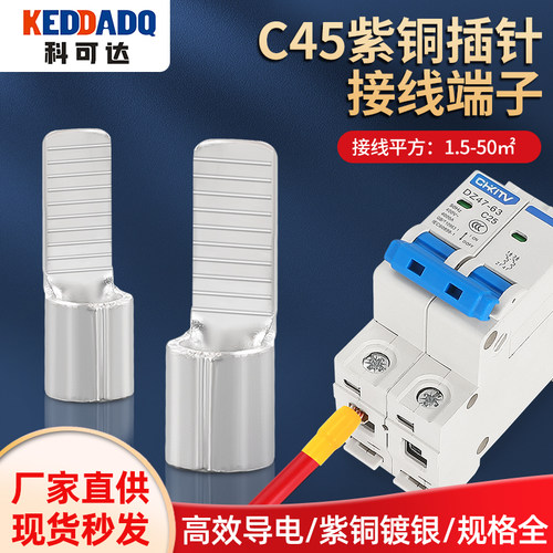 C45插片插针紫铜焊接铜鼻子DZ47空开冷压接线端子C45-1.5-4-6-10