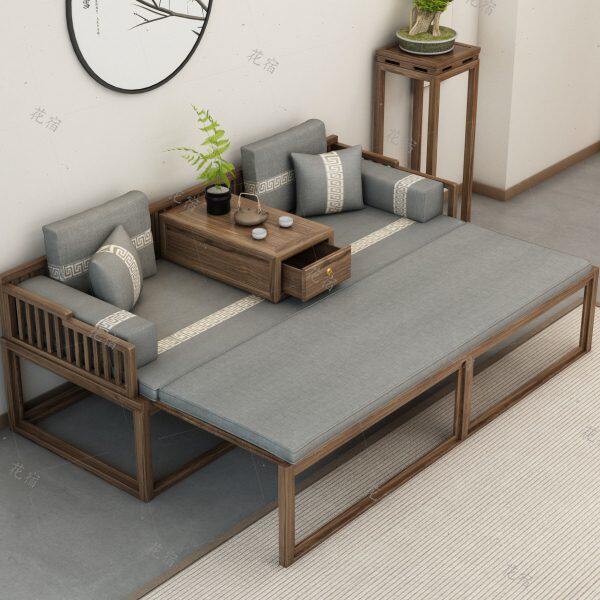 新中式罗汉床茶桌椅组合老榆实木客厅沙发床小户型高端罗汉椅贵妃