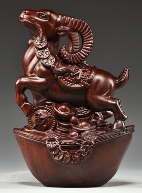 黑檀木雕羊摆件实木质生肖羊红木家居客厅办N公装饰工艺品开业礼