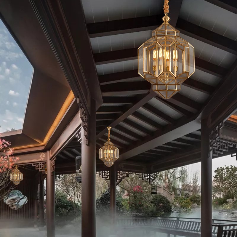 全铜入户吊灯别墅大门吊灯阳台灯凉D亭走廊阳光房吊灯户外吊灯防
