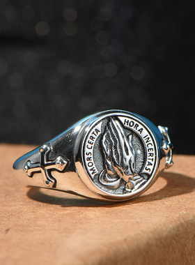 男戒指高级感复古l祈祷之手男生开口可调节潮人个性男士指环饰品