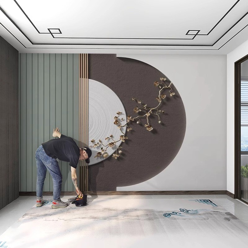 现代简约轻奢壁布客厅电视背景墙C壁纸莫兰迪色系立体梅花几何壁