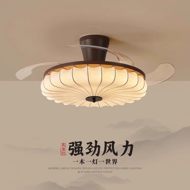 法式中古风创意风扇灯吊扇灯卧室客D厅高级感复古隐形静音一体灯