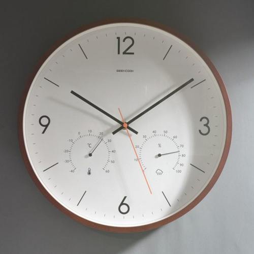 14英寸客厅挂钟带温湿度计现代简约北欧风格静音时钟金属圆形挂表