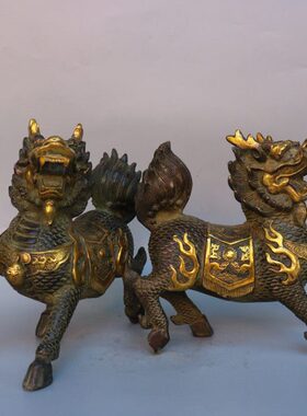 铜麒麟摆件 客厅商务办公装饰摆设家居饰品开业礼品摆件