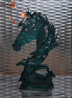 新中式后现代蓝色马头树脂摆件酒店别墅展厅玄关桌面软装饰品摆设