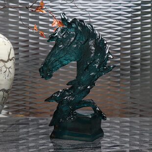 新中式后现代蓝色马头树脂摆件酒店别墅展厅玄关桌面软装饰品摆设