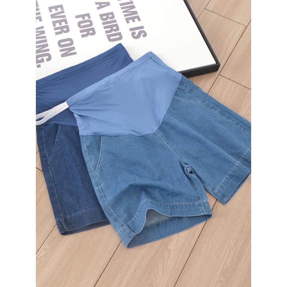 孕妇天丝牛仔短裤女夏外穿冰凉垂感阔腿裤宽松时尚薄款五分裤潮妈