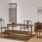 空尚新中式 茶桌椅组合黑胡桃实木家具简约茶台老榆木禅意功夫茶桌