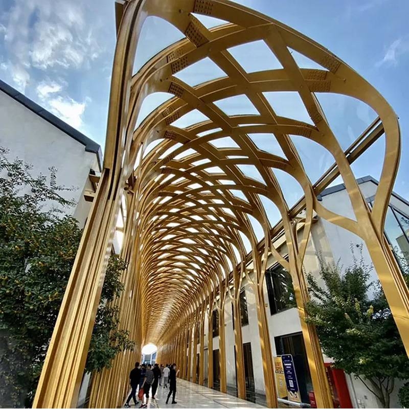 不锈钢景观廊架亭子长廊钢结构廊架户外公园造景异形廊架图纸深化