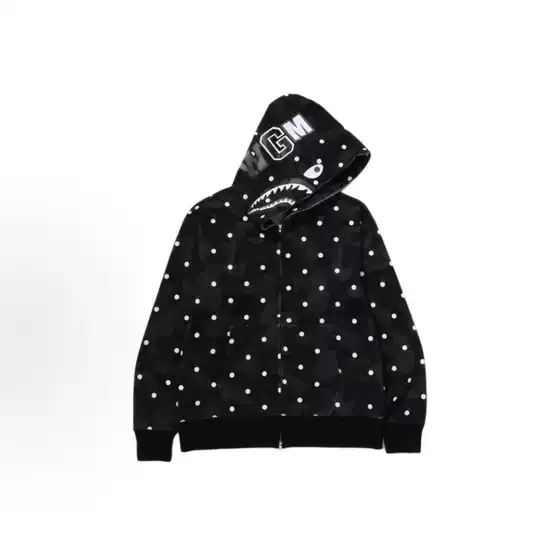 Mzc Shark Camo Polka Dot Letter Camouflage Shark Hoodie Unisex Hooded Cardigan Jacket
