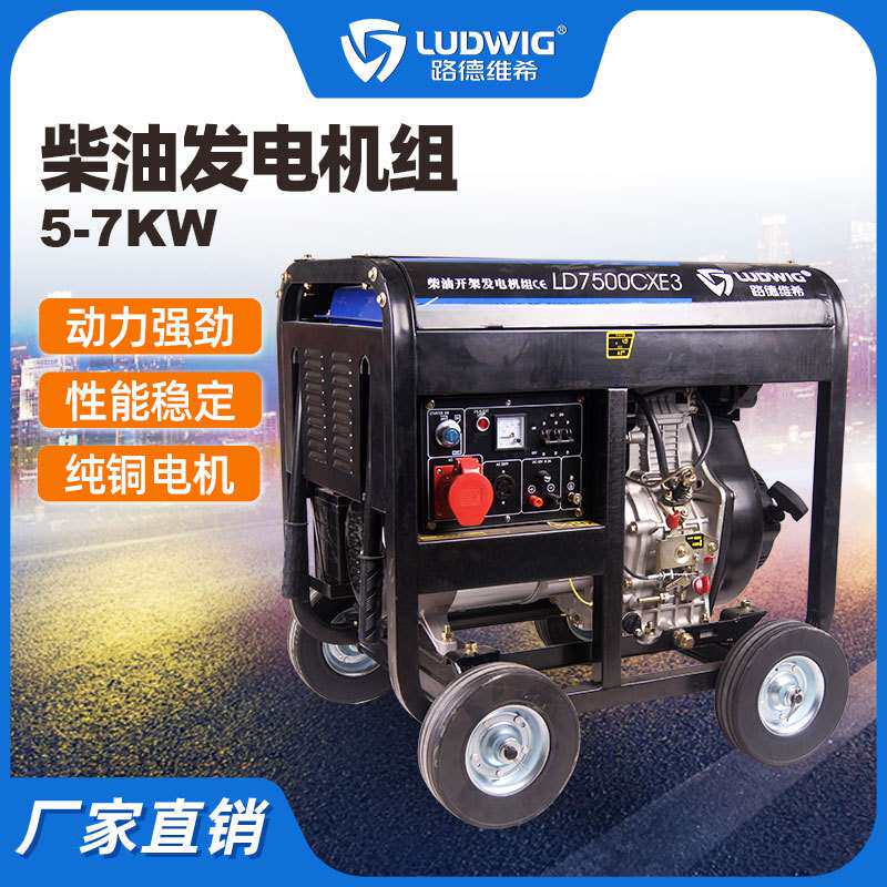 路德维希7KW三相电启动380V柴油发电机组全铜电机 工地基站用