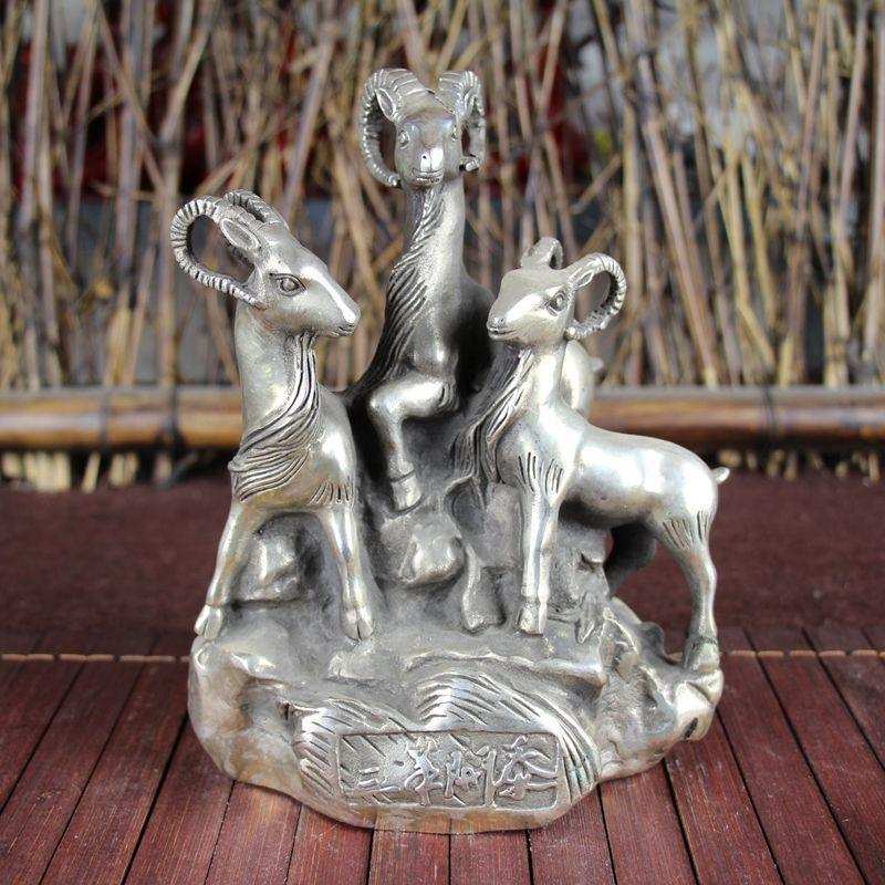 古玩杂项仿古铜器白铜书房居家摆件精品工艺用品三羊开泰