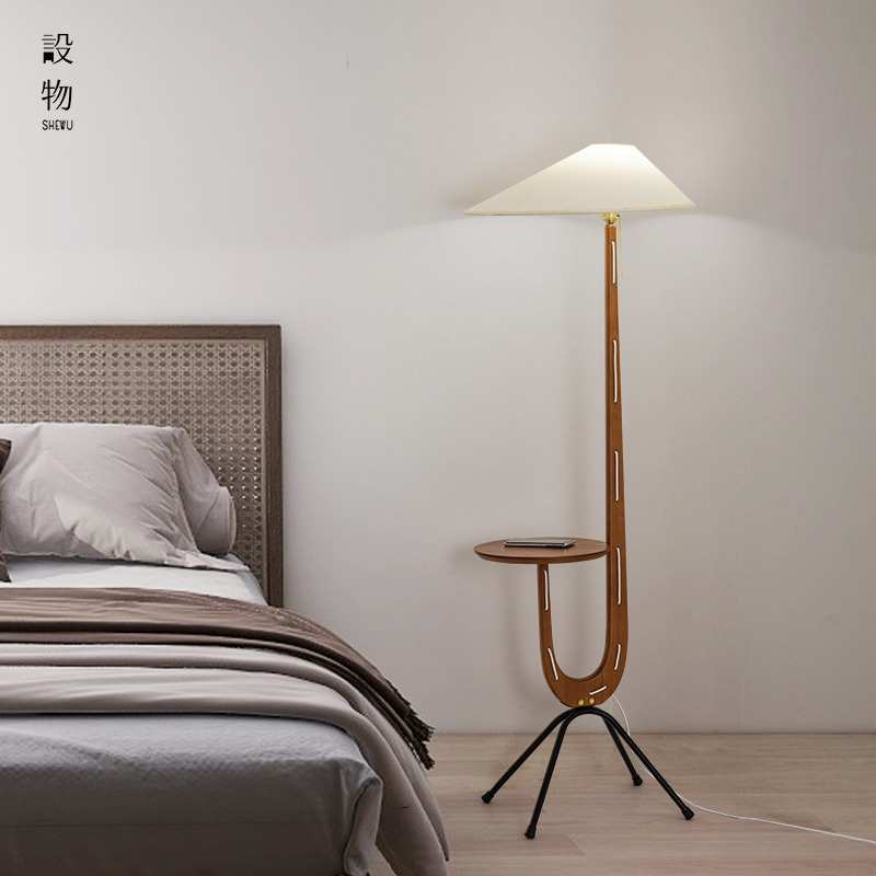 中古落地灯复古现代设计师款长颈鹿双头氛围灯实木客厅沙发立式灯