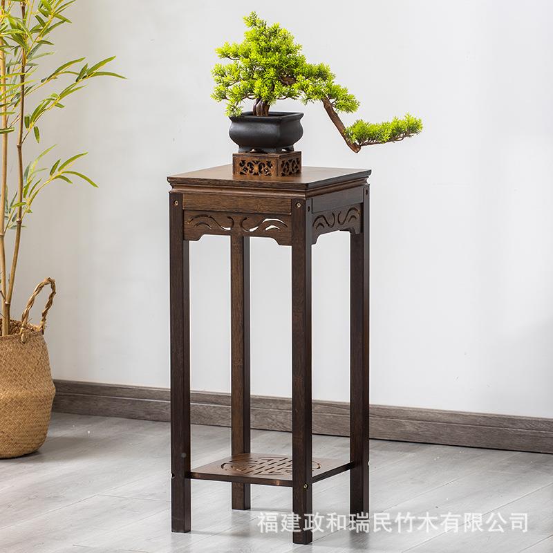 新式花架子实木中客厅室内简约圆置胡桃色圆形盆花几落地阳台花景