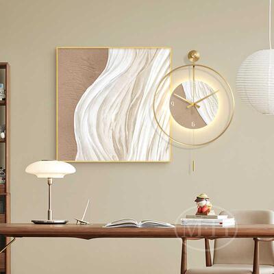 奶油餐厅装饰画钟表挂钟客HS-09200带厅壁画现代肌简约餐桌时风钟