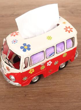 古创意铁巴士厅1197老爷车模型纸巾复质盒抽纸盒客家用铁艺摆件装