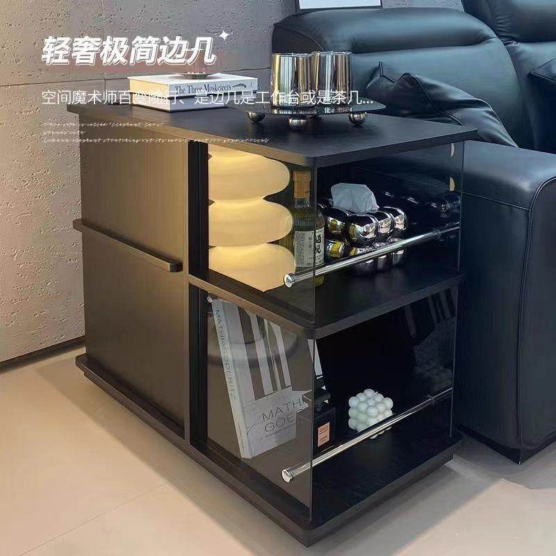 车简约可厅移动茶带水柜边几轮客沙发侧边几小推实木小ODE茶几多